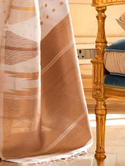 Women's Tissue Cream Woven Design Designer Saree With Blouse Piece-KYARI8004