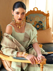 Women's Tissue Sea Green Woven Design Designer Saree With Blouse Piece-KYARI8006
