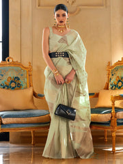 Women's Tissue Sea Green Woven Design Designer Saree With Blouse Piece-KYARI8006