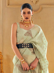 Women's Tissue Sea Green Woven Design Designer Saree With Blouse Piece-KYARI8006