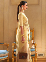 Women's Tissue Yellow Woven Design Designer Saree With Blouse Piece-KYARI8007