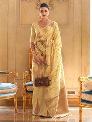Women's Tissue Yellow Woven Design Designer Saree With Blouse Piece-KYARI8007
