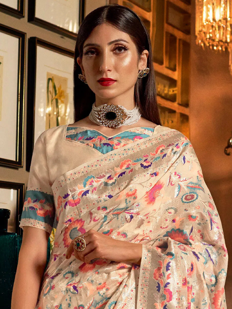 Women's Cotton Blend White Woven Design Designer Saree With Blouse Piece-LAJRI4262