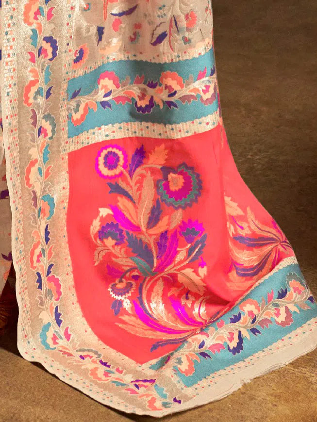 Cream Modal Woven Saree | Indian Sari & Blouse Piece