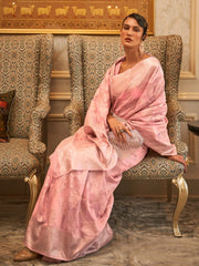 Women's Modal Pink Embroidered Handloom Saree With Blouse Piece-KYMA254004