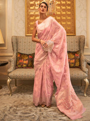 Women's Modal Pink Embroidered Handloom Saree With Blouse Piece-KYMA254004