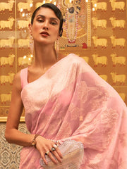 Women's Modal Pink Embroidered Handloom Saree With Blouse Piece-KYMA254004