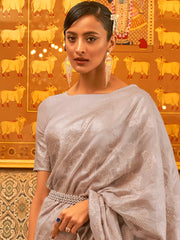 Women's Modal Cream Embroidered Handloom Saree With Blouse Piece-KYMA254005