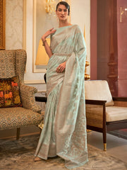 Women's Modal Sea Green Embroidered Handloom Saree With Blouse Piece-KYMA254006