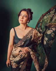 Georgette Saree for Women - Green | MLWSHSA9155DGN