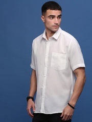 Men White Solid Slim Fit Shirt-Keziah-3338-White