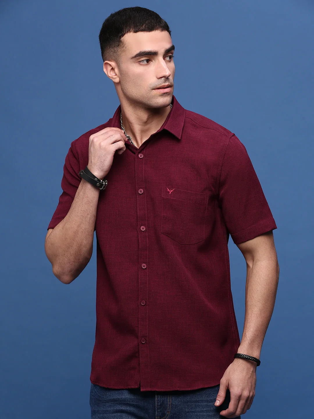 Burgundy Solid Slim Fit Cotton Mens Shirt | Formal Shirts