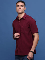 Men Burgundy Solid Slim Fit Shirt-Keziah-3344-Burgundy