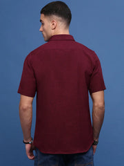 Men Burgundy Solid Slim Fit Shirt-Keziah-3344-Burgundy