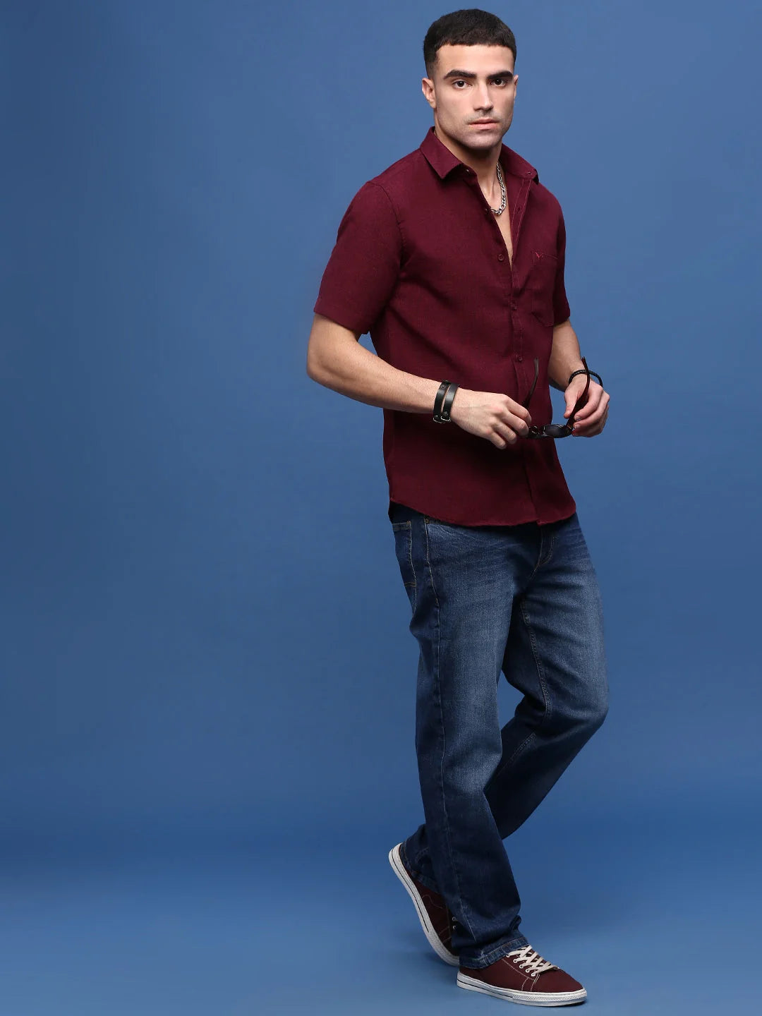 Burgundy Solid Slim Fit Cotton Mens Shirt | Formal Shirts