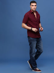 Men Burgundy Solid Slim Fit Shirt-Keziah-3344-Burgundy