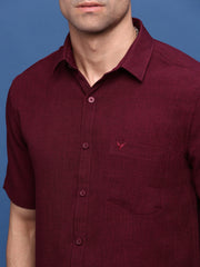 Men Burgundy Solid Slim Fit Shirt-Keziah-3344-Burgundy