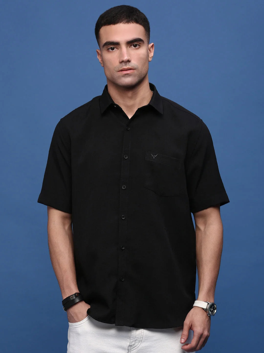 Black Solid Slim Fit Shirt | Cotton Mens Shirt - DesiQlo