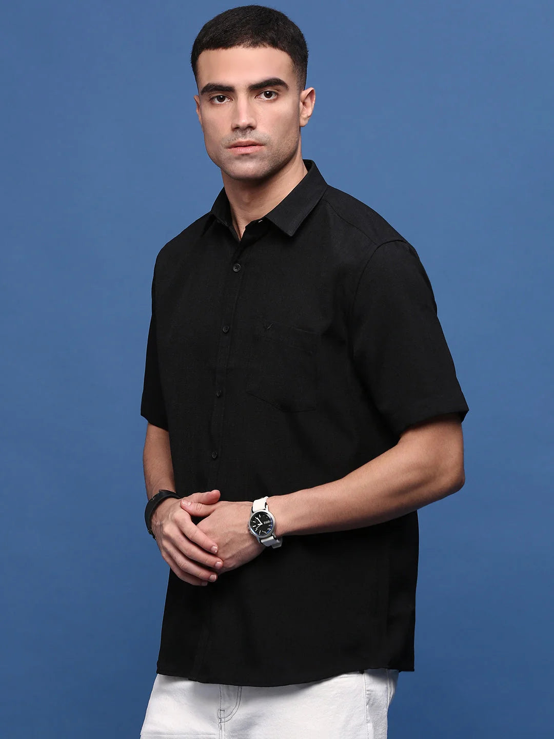 Black Solid Slim Fit Shirt | Cotton Mens Shirt - DesiQlo