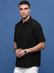 Men Black Solid Slim Fit Shirt-Keziah-3346-Black