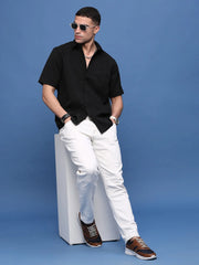 Men Black Solid Slim Fit Shirt-Keziah-3346-Black