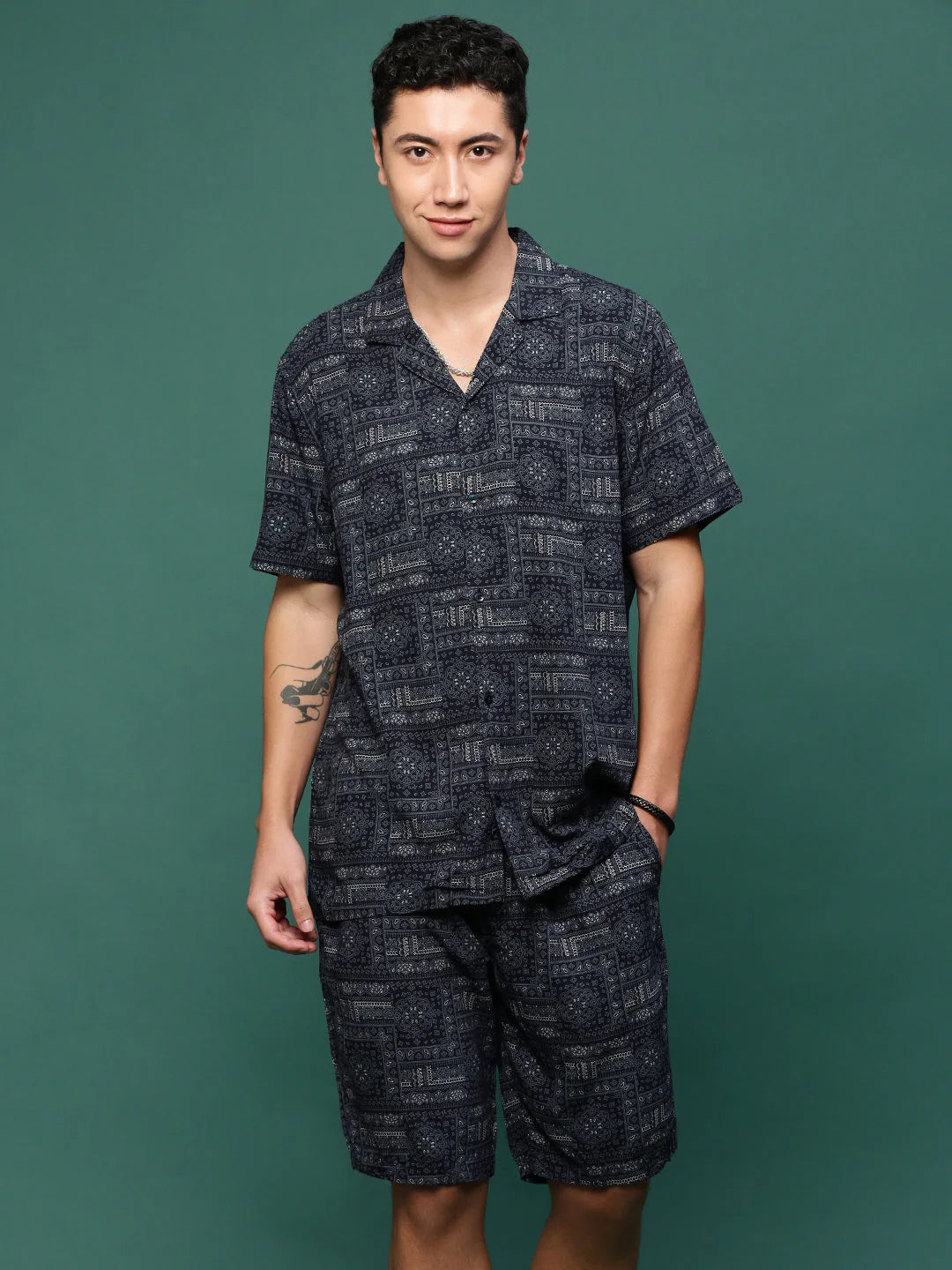 Men's Navy Blue Printed Co Ord Set | Casual Co Ord Set