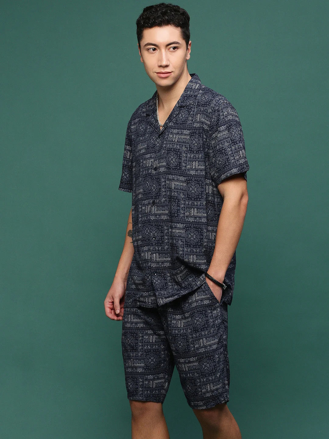 Men's Navy Blue Printed Co Ord Set | Casual Co Ord Set