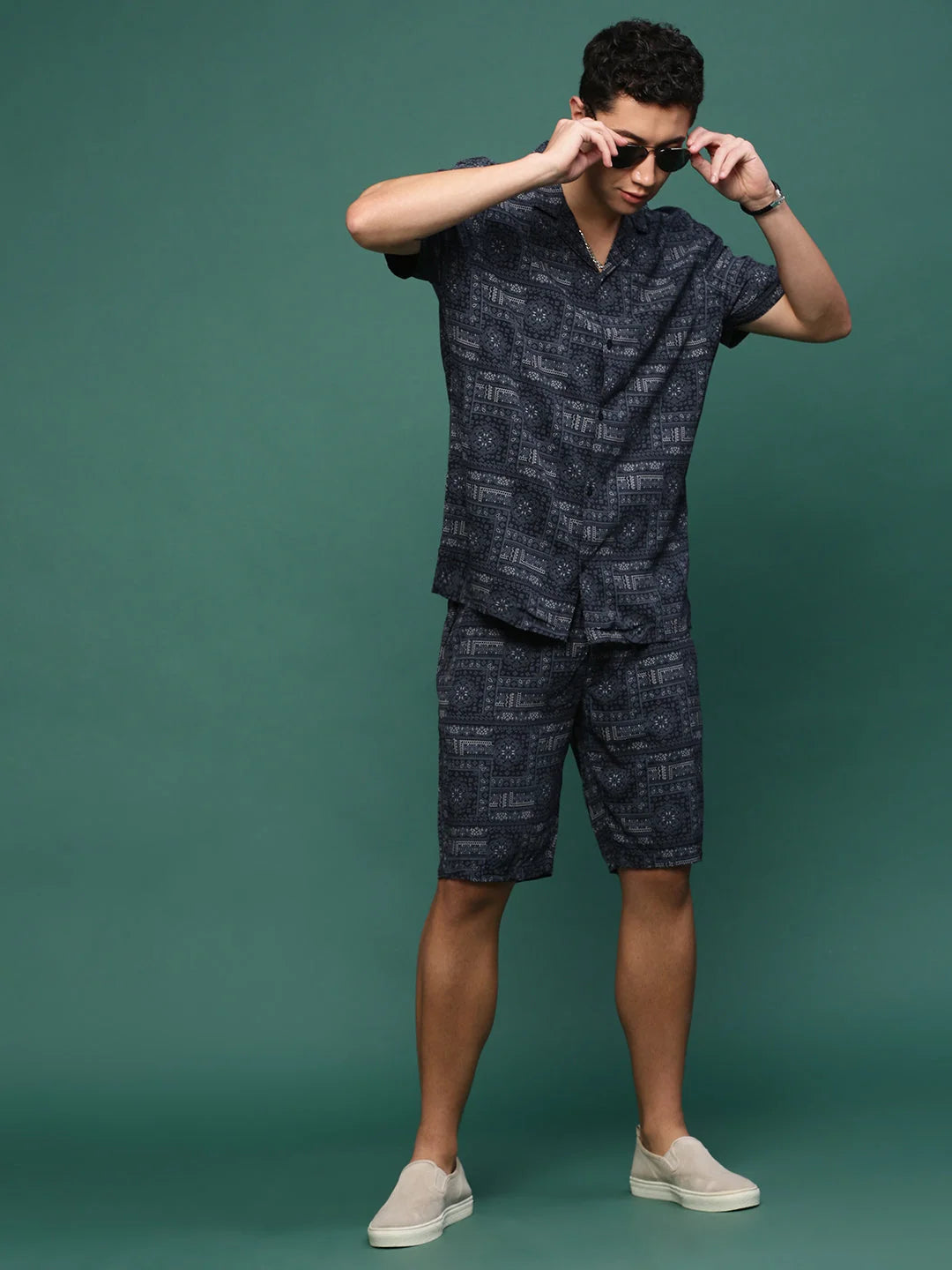 Men's Navy Blue Printed Co Ord Set | Casual Co Ord Set