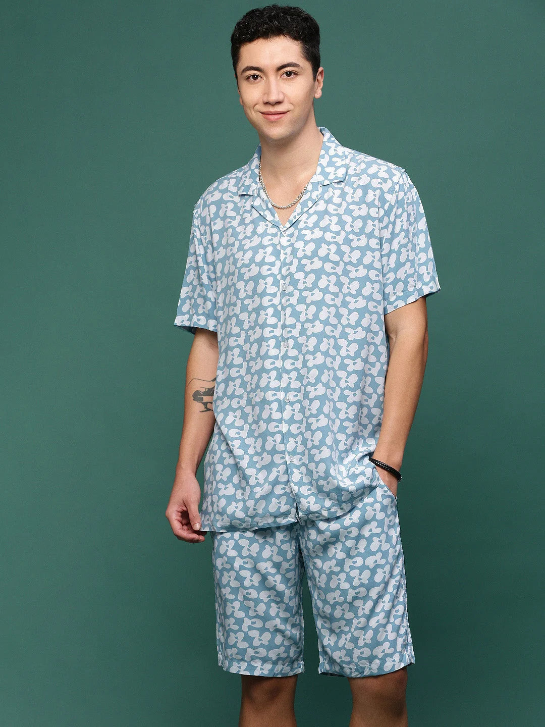 Blue Printed Co Ord Sets Men | Beach Printed Co Ord Set