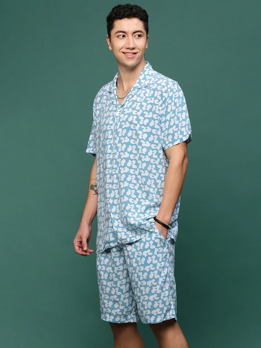 Blue Printed Co Ord Sets Men | Beach Printed Co Ord Set