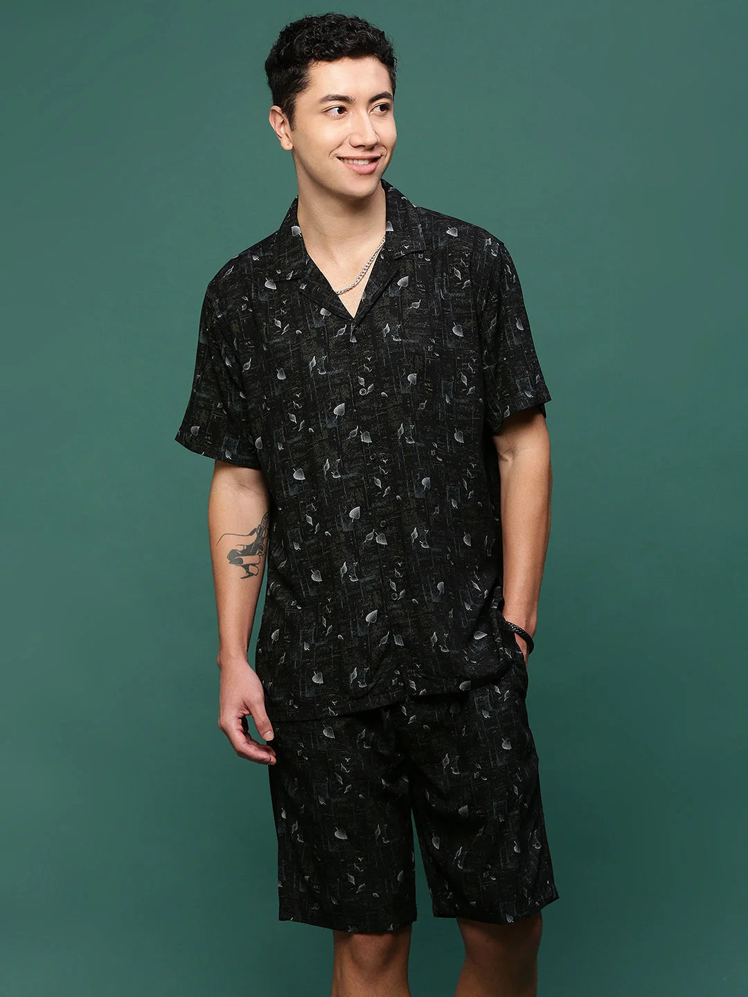 Men's Black Printed Co Ord Sets | Stylish Two Piece Cotton Set