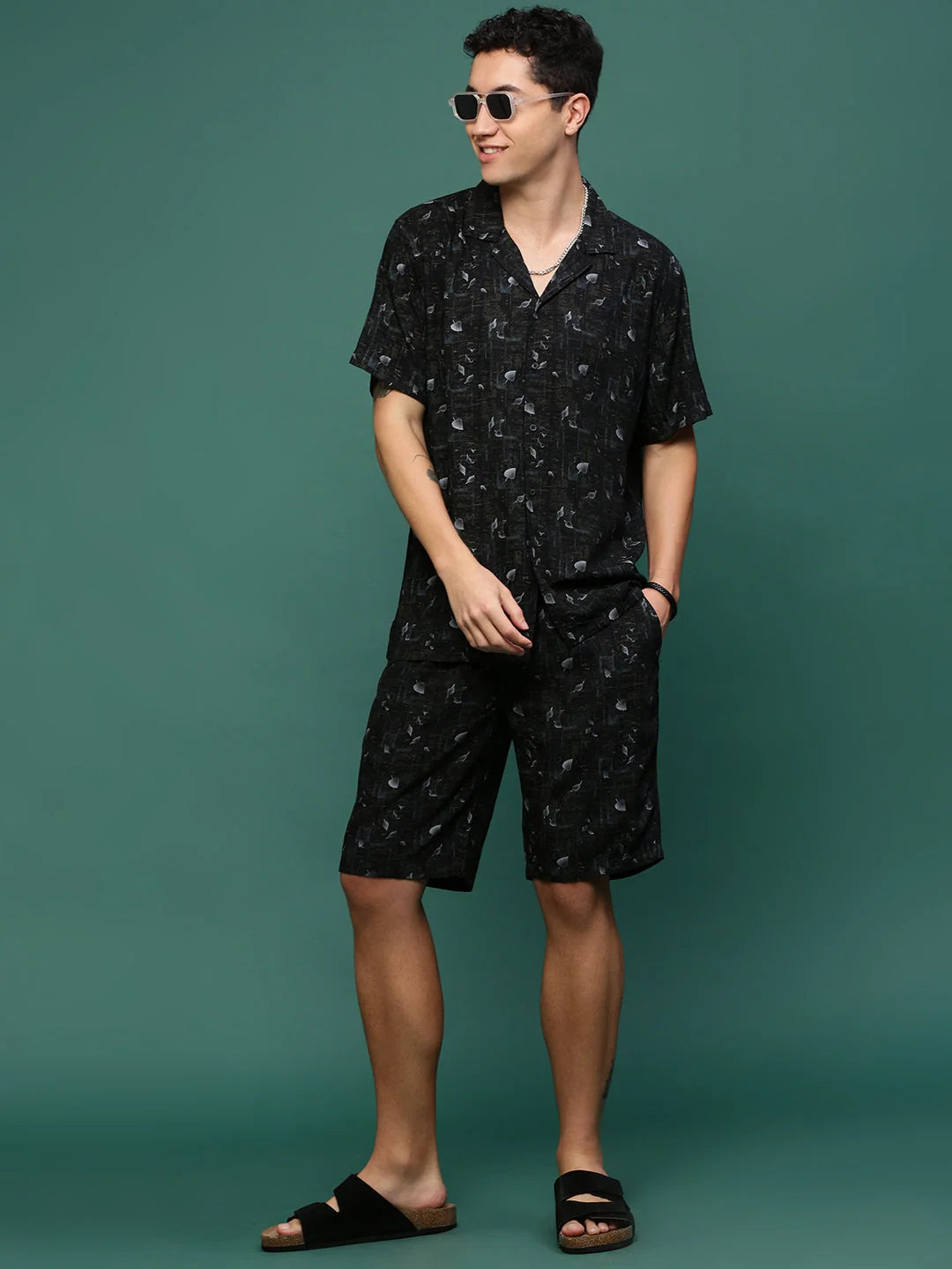 Men's Black Printed Co Ord Sets | Stylish Two Piece Cotton Set