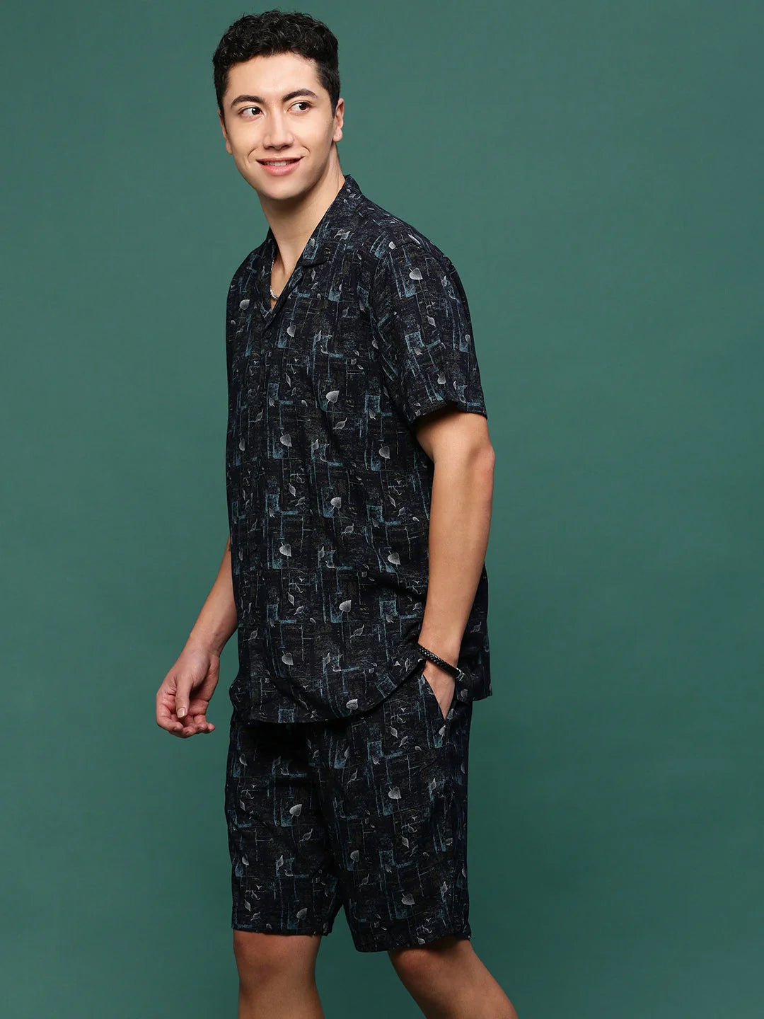 Navy Blue Printed Co Ord Set for Men | Two Piece Casual Set