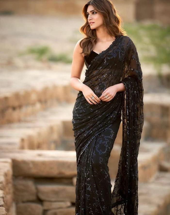 Georgette Saree for Women - Black | MLWSHSA9157BLK