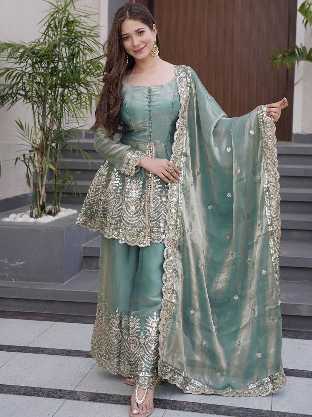 Silk Blend Kurta Set for Women - Teal | MLWSHKS8901TEL