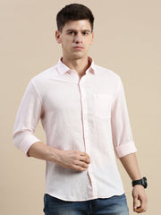 Men Spread Collar Solid Pink Shirt-Kufflinen-5189-Pink