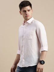Men Spread Collar Solid Pink Shirt-Kufflinen-5189-Pink