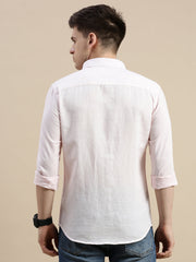 Men Spread Collar Solid Pink Shirt-Kufflinen-5189-Pink