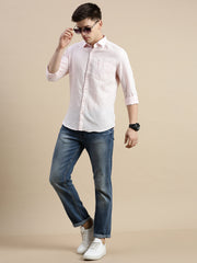 Men Spread Collar Solid Pink Shirt-Kufflinen-5189-Pink