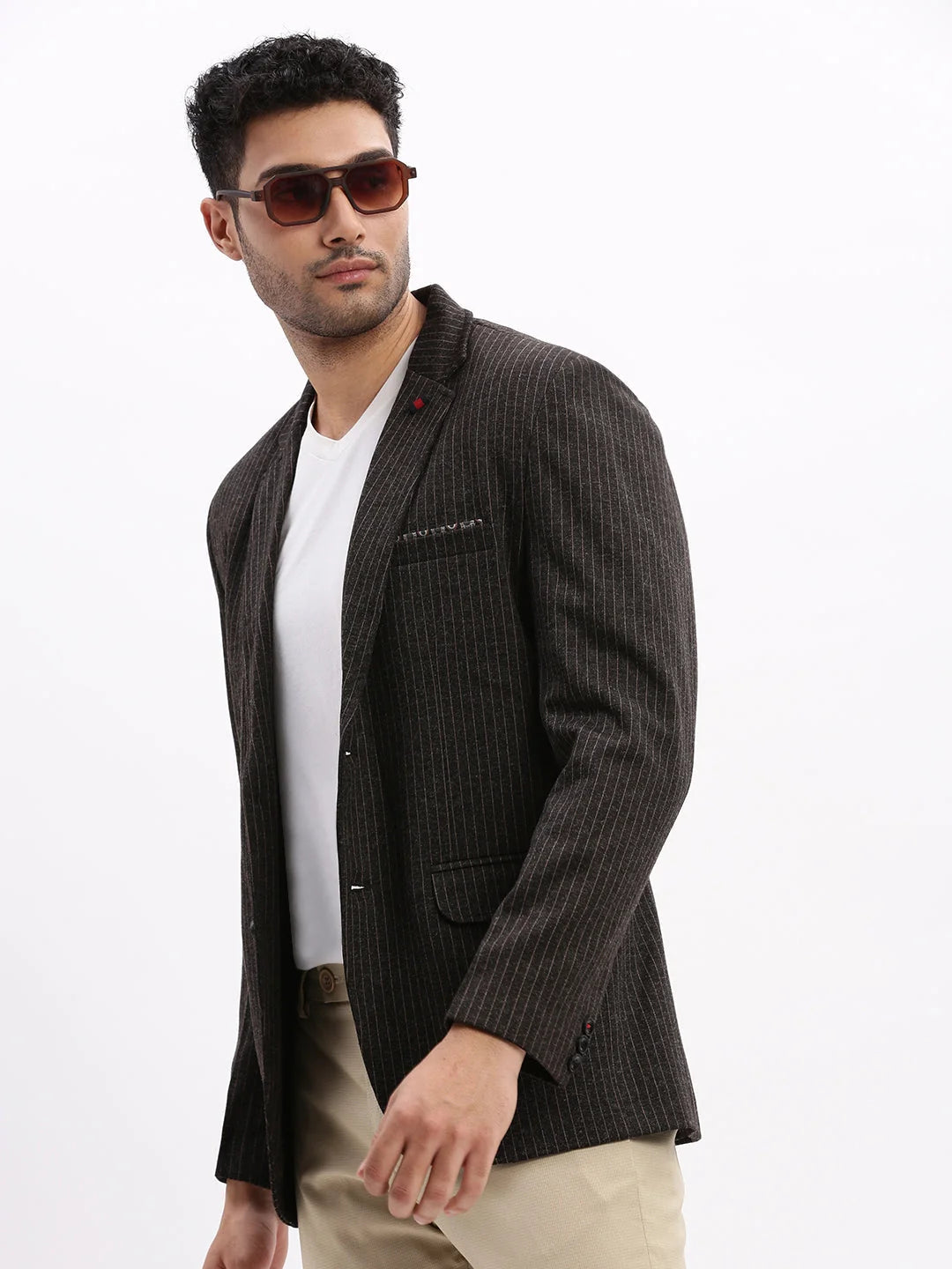 Striped Charcoal Blazer - Men's Nehru Jacket with Kurta Style