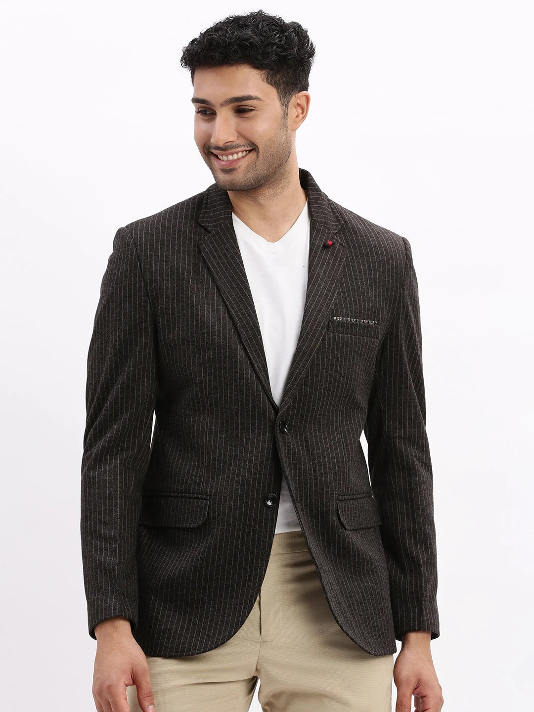 Striped Charcoal Blazer - Men's Nehru Jacket with Kurta Style
