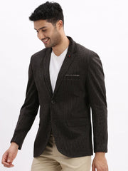 Men Striped Charcoal Single Breasted Blazer-LBR-2055-Charcoal