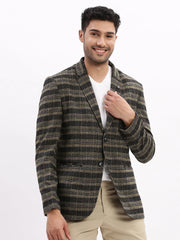 Men Checked Black Single Breasted Blazer-LBR-2064-Black