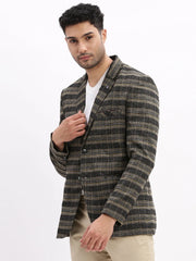 Men Checked Black Single Breasted Blazer-LBR-2064-Black