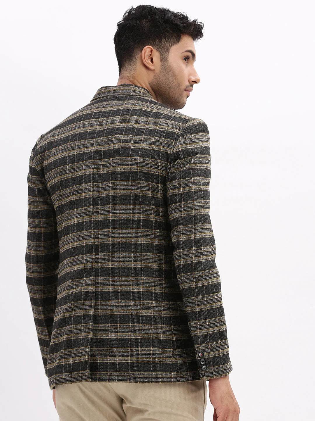 Men's Checked Black Blazer - Cotton Ethnic Nehru Jacket Style