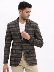 Men Checked Grey Single Breasted Blazer-LBR-2064-Grey