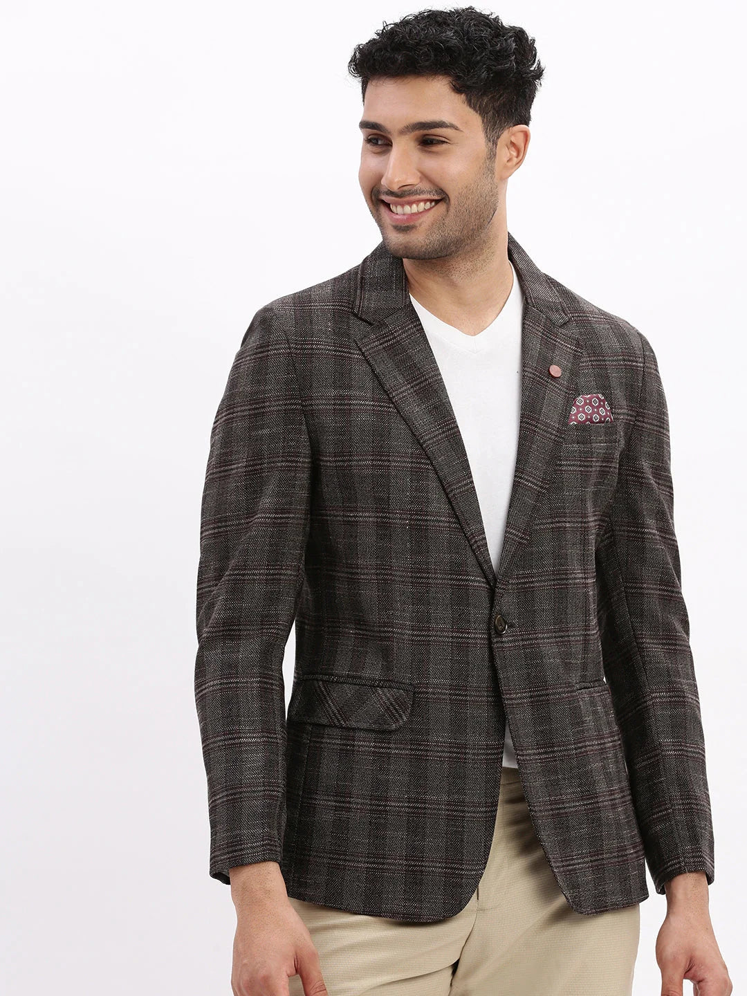 Men's Checked Brown Blazer - Stylish Cotton Ethnic Nehru Jacket
