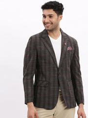 Men Checked Brown Single Breasted Blazer-LBR-2076-Brown
