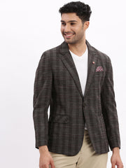 Men Checked Brown Single Breasted Blazer-LBR-2076-Brown