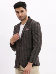 Men Checked Brown Single Breasted Blazer-LBR-2076-Brown